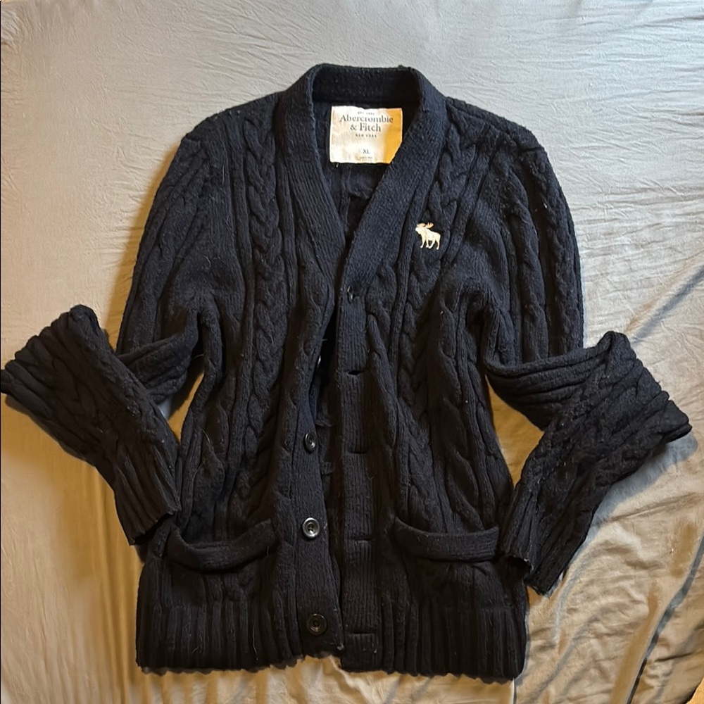 Abercrombie & Fitch Navy Blue Cable Knit Cardigan